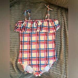 Hanna Andersson colorful Plaid Ruffle Girls 10 swimsuit